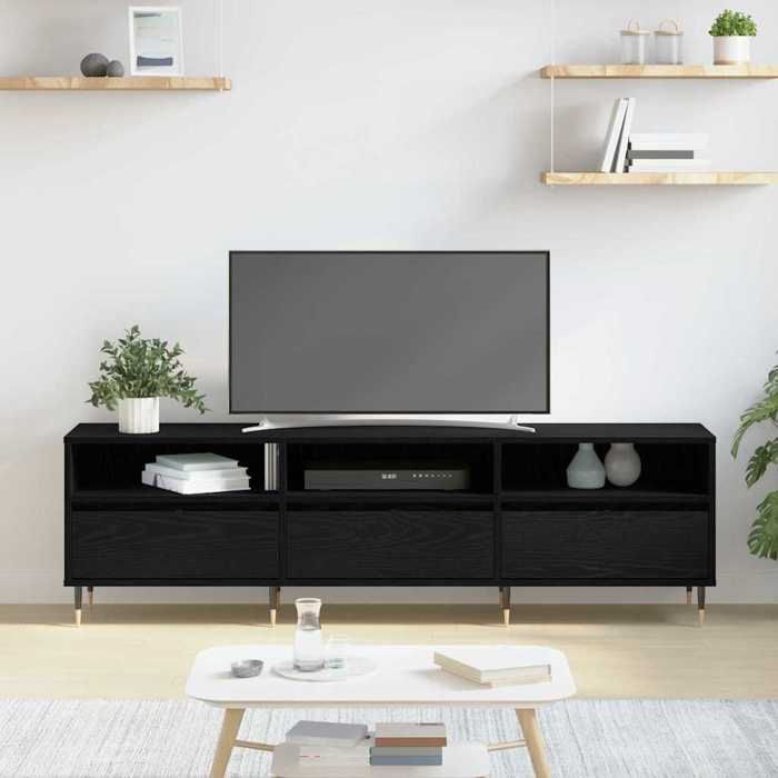 SALE Janvier MODERNE Cabinet TV - MGH - MEUBLE TV/HIFI - Avec rangement - Chêne noir 150x30x45 cm - Bois dingénierie TT2046