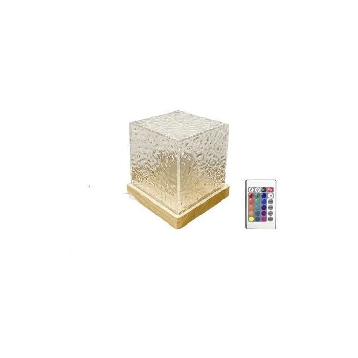 Lampe Led Cube Projecteur dOndulation de lEau Socle en Bois RGB 16 Couleurs Télécommande USB