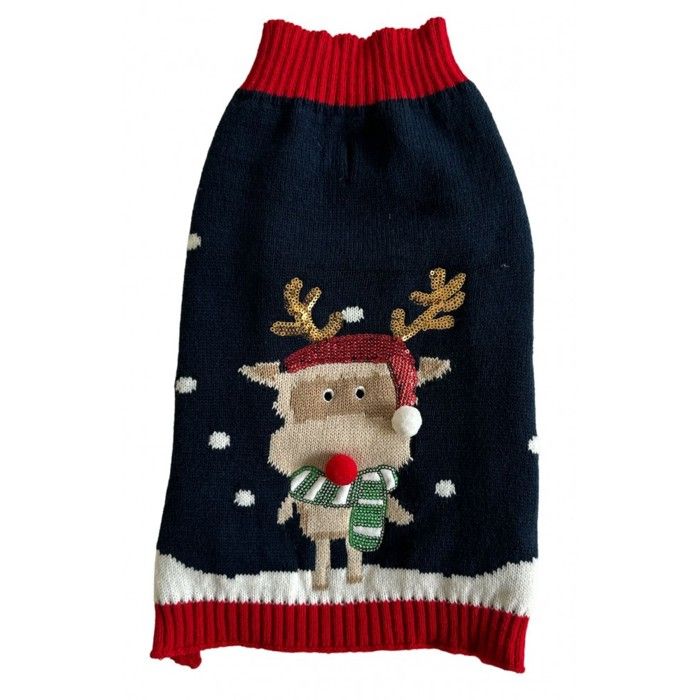 Mon ami Luki - Pull noel brode renne-pour chien- deguisement tricote - festif - 100% Polyester