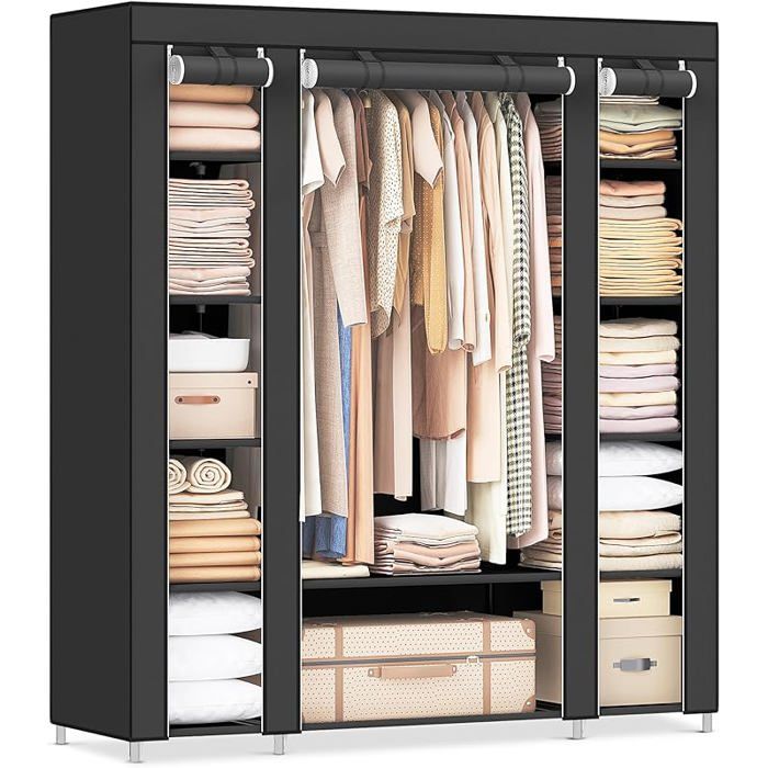 Armoire de Rangement en Tissu Penderie avec Housse Placard Garde-robe 45 x 150 x 175 cm 12 Compartiments Cadr PENDERIE SOUPLE