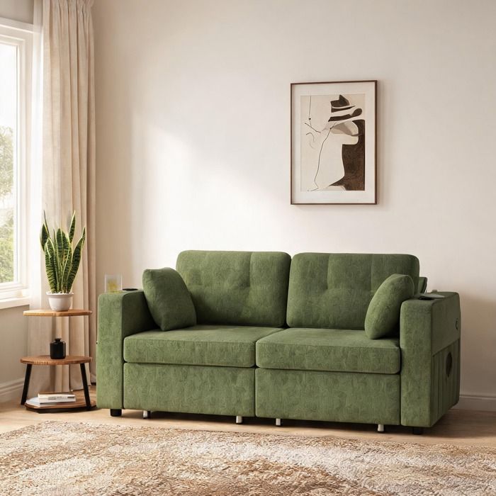 Pour salon et petits logements green finish chenille canapé 2 places fixe contemporain avec rangements