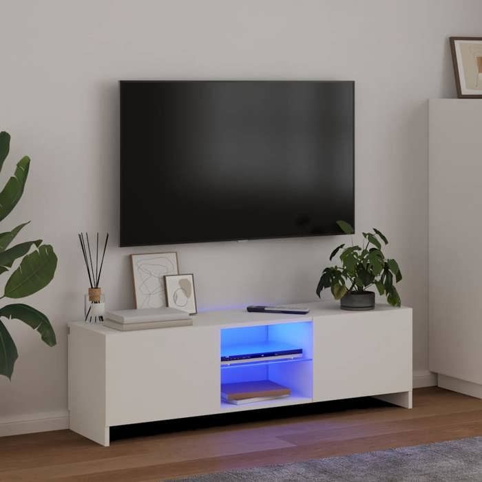 Sale juilletMeuble TV - vidaXL - bois dingénierie - blanc - avec lumières LED - 120 x 30 x 36 cm wkl70m