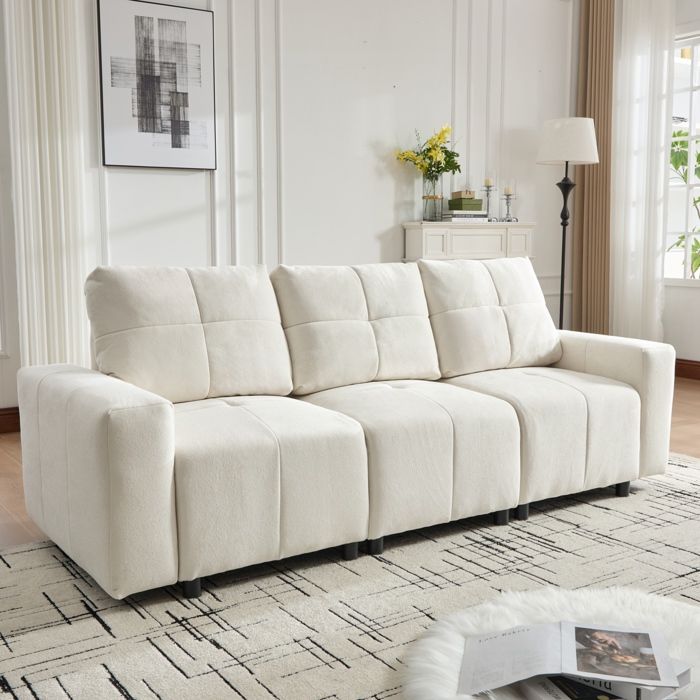Canapé modulable 3 places droit convertible en canapé-lit assise réglable 213 x 94 x 84 cm tissu chenille beige
