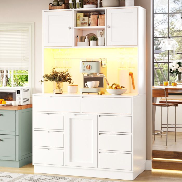 COVREO Hochschrank de cuisine 120 x 40 x 183 5 cm avec LED intelligente 8 tiroirs MDF blanc COVREO Hochschrank de cuisine 120 x 40 x 183 5 cm avec LED intelligente 8 tiroirs MDF blanc