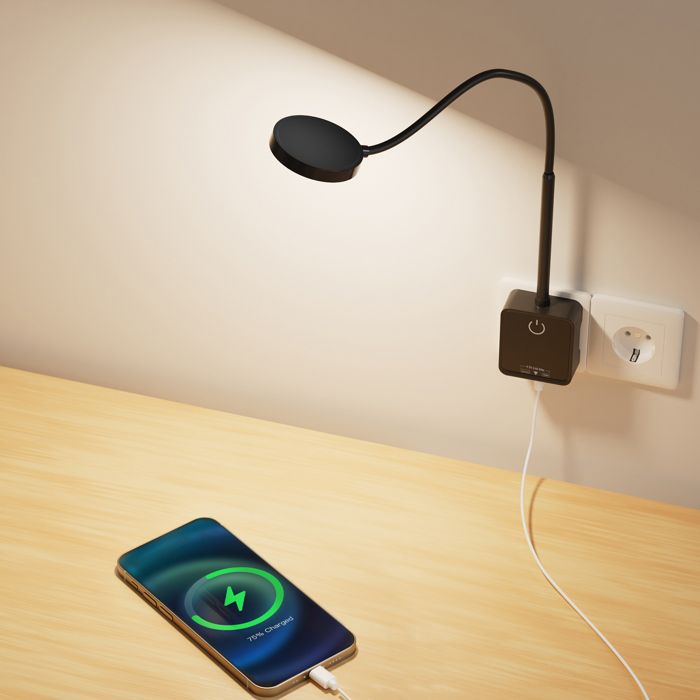 Lampe Applique Murale Intérieure de LED Noir Liseuse Lampe de Lecture LED Dimmable Tactile avec Prise Charge de Sortie USB