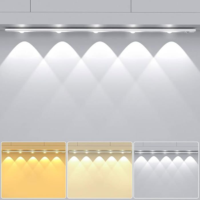 Lampe de Pcard 55CM 3000K/4000K/6500K Diminuable Lumiere Pcard Led Detecteur de Mouvement Interieur Paquet de 1 ECLAIRAGE DE MEUBLE