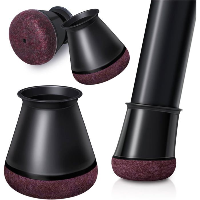 24 Patins de Chaise en Silicone avec Feutre Noir Pieds Ronds 14-20 mm Anti-Rayures et Silencieux