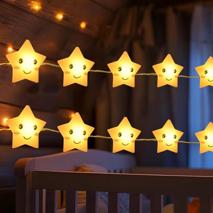Guirlande lumineuse Mmgoqqt 2M 20 - Blanc chaud avec minuterie et piles AA pour chambre denfant