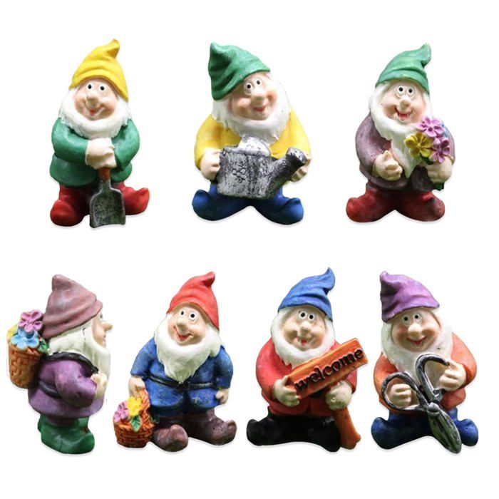 7 Pièces Nains de Jardin Statue Gnomes Fée Miniature Ornements Figurine Nains Mignons pour Décoration de Table et Jardin Vacances