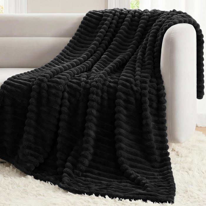 Plaid couverture polaire - 150x200cm - Noir - Doux et leger - Canape lit