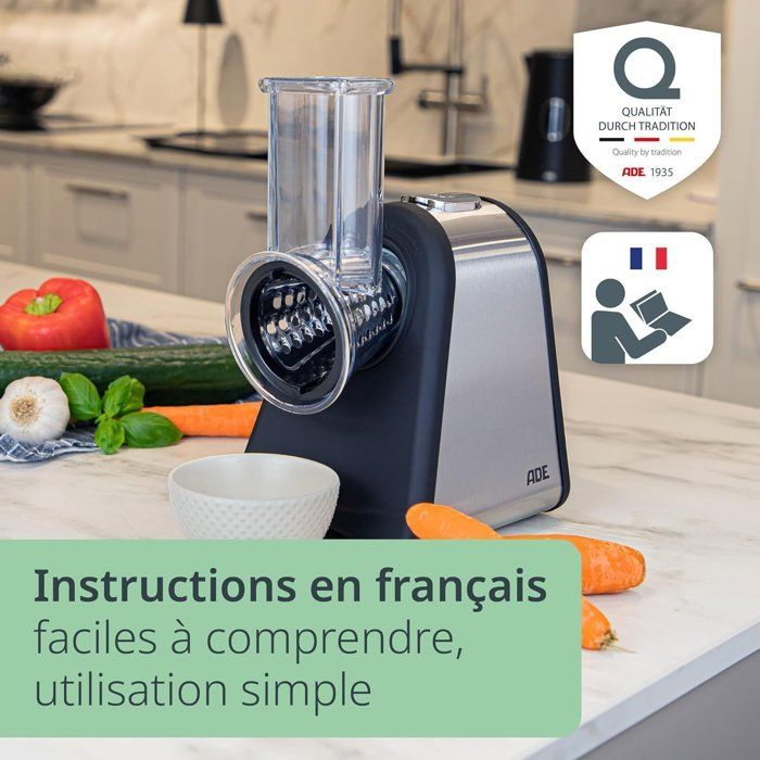Râpe électrique - ADE - KITCHEN GADGETS - 4 types de Râpes - Acier inoxydable/plastique - 292 x 213 x 25 cm
