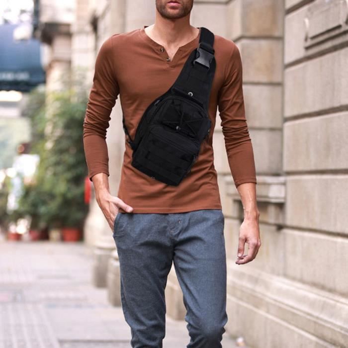 Sac bandoulière pour homme, sac de poitrine, sac bandoulière léger et décontracté à compartiments multiples, pour randonnée, cyclisme, voyage et