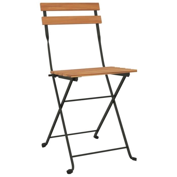 atyhao chaises de bistrot pliantes 2 pcs bois de teck solide et acier 123679