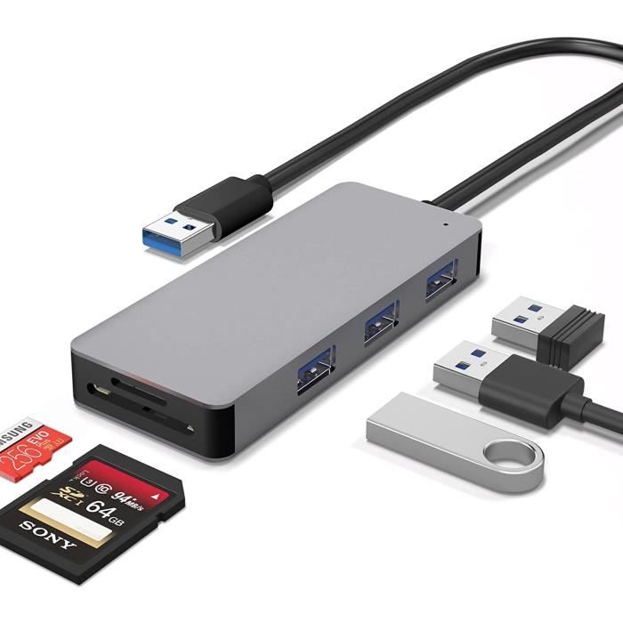 5 en 1 Hub USB 3.0 avec 3 Ports USB 3.0+Lecteur Carte SD+Lecteur Carte  Micro SD, Multi USB Hub pour PC, Ordinateurs Portables e A176 - Cdiscount  Informatique