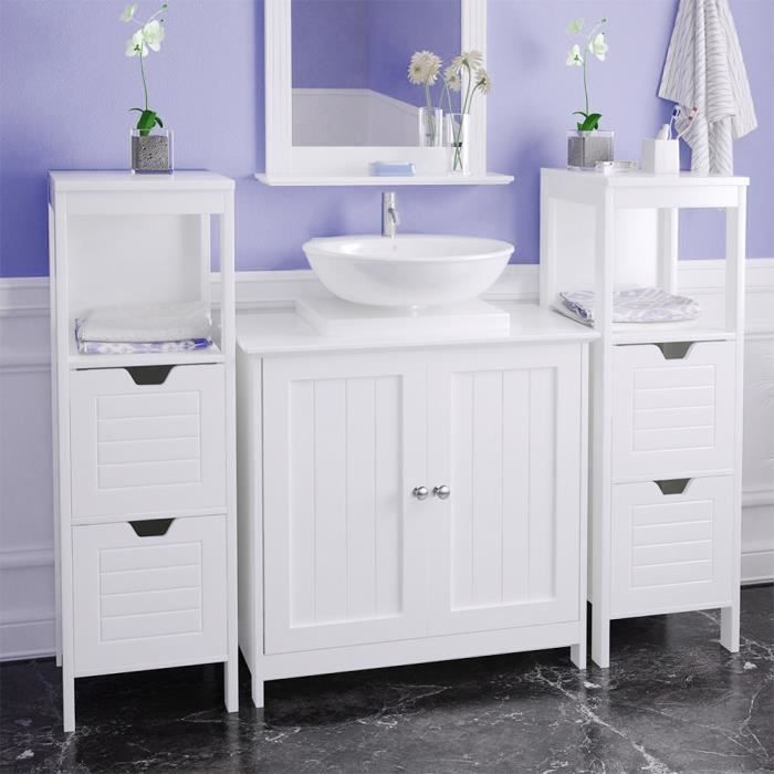 Meuble sous-Lavabo - QUIIENCLEE - 2 Portes - Blanc - MDF Laqué - 60x30x60cm