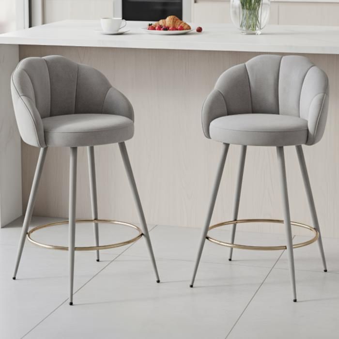 WAHSON Tabouret de Bar Lot de 2 Chaise de Bar avec Pieds en Métal Chaise Haute de Cuisine pour Comptoir et Bar Velours Gris