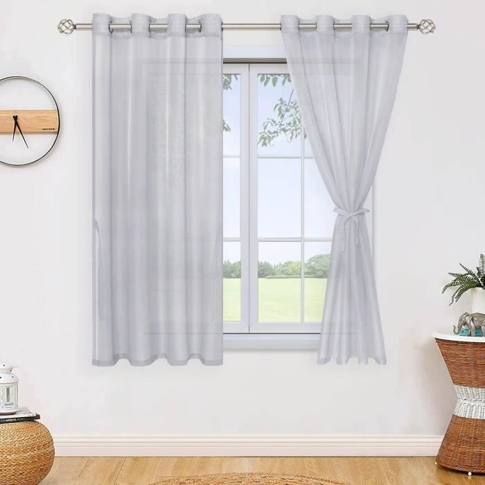 Rideau En Voile Semi-Transparent Blanc - TRIMMING SHOP - 2 Panneaux - Chambre Café Salon Cuisine