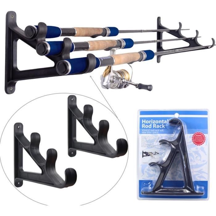 Support Mural Pour Cannes à Pêche - 10 Tiges, Rangement Horizontal Noir