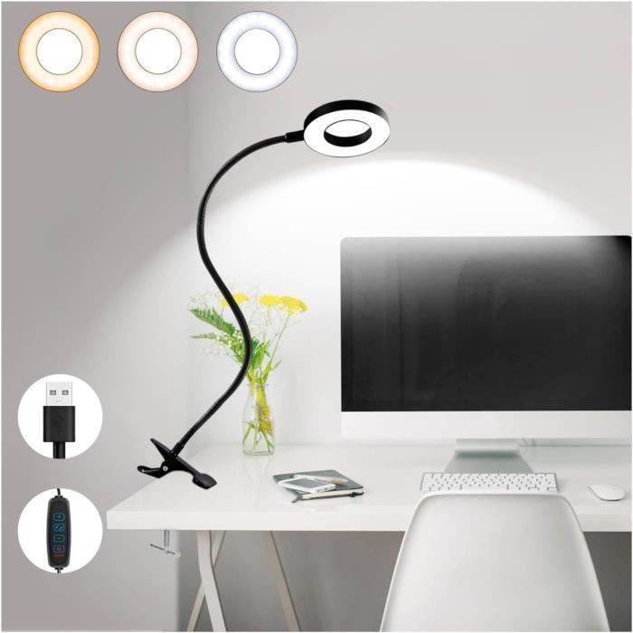 Lampe de Bureau LED, Lampes de Table, Lampe d'Architecte Protection des Yeux, Atténuation et Température de Couleur Réglable, Lampe de Travail à Pince avec Fonction Mémoire et Minuterie, 12W
