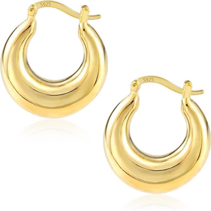 Boucles D'Oreilles Créoles Perles Argent 925 - Diamètre 10 Mm, Longueur 25 Mm - Cadeau Élégant Pour Femme