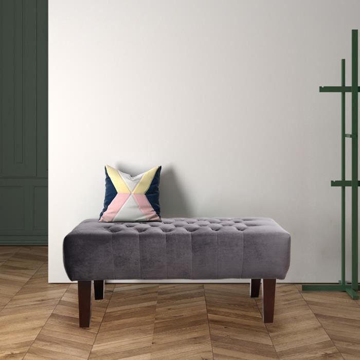 Banquette Banc D Entree Banc De Lit Banc Rembouree Style Scandinave En Velours Gris Achat Vente Banc Bois Massif Cdiscount