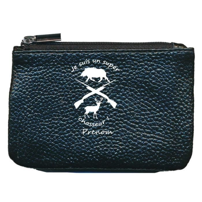 Petit Porte monnaie en cuir porte cles noir Super Chasseur