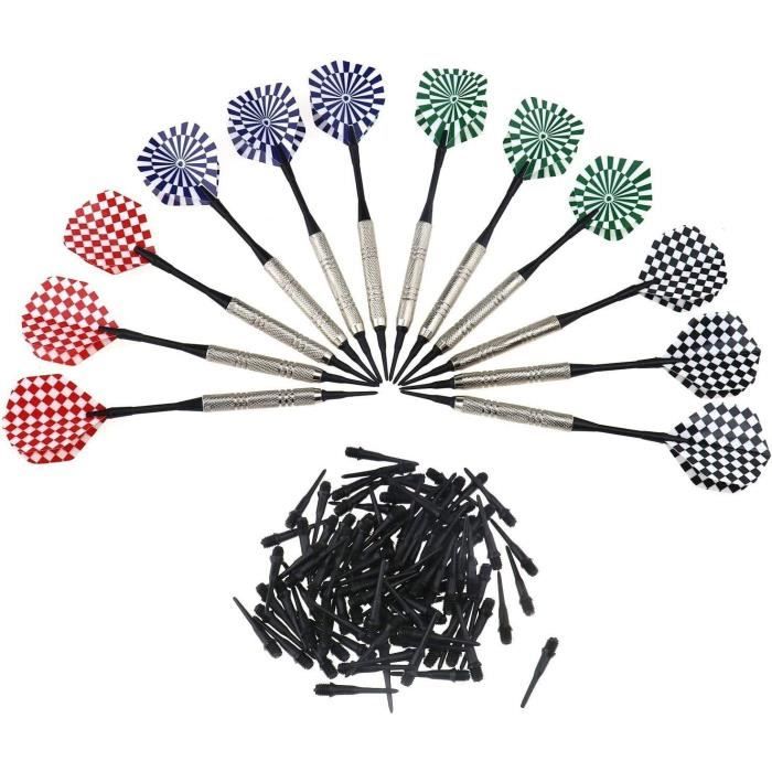 Delamiya Lot de 12 fléchettes avec pointe en plastique, avec 100 pointes de  fléchettes en plastique - Pour les jeunes et les personnes âgées (rouge,  bleu, noir, blanc) : : Sports et Loisirs