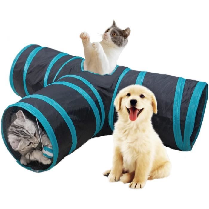 Tunnel Pour Chat à 3 Voies Avec Balle - 77x25x25 Cm, Pliable, Jouet Intérieur Pour Chats Et Petits Animaux