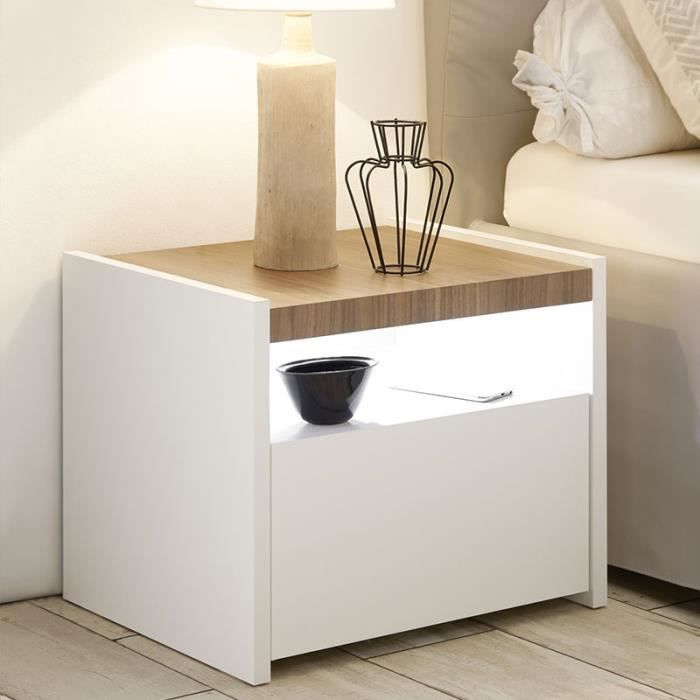 table de chevet led blanc et couleur bois deborah lot de 2 blanc l 50 x p 40 x h 40 cm cdiscount maison