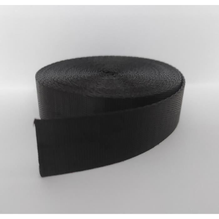 Sangle nylon polyester 25mm Noir brillant pour sacs à dos main lunch bag couture anse accessoires rouleau de 10 mètres