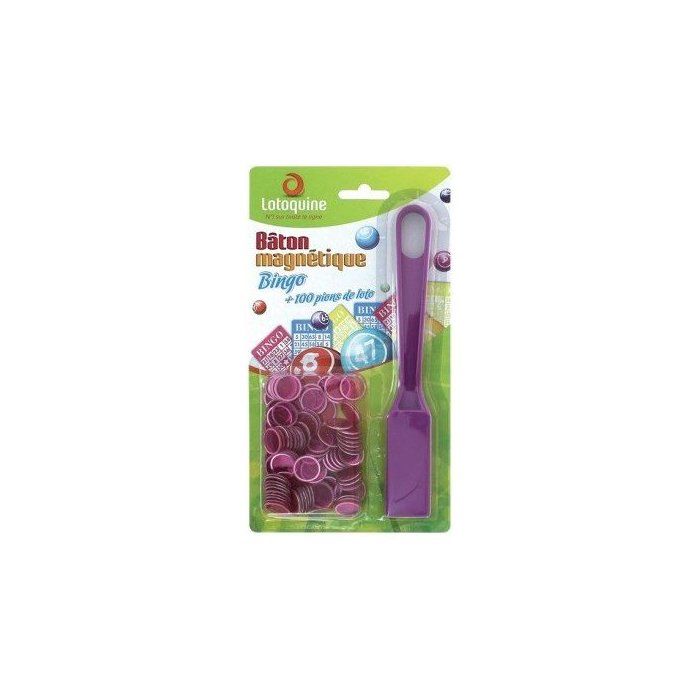 Kit Accessoires Loto Bingo 3 En 1 – Trousse « J'peux Pas J'ai Loto » + Bâton Magnétique Violet + 100 Pions Transparents, Dès 3 Ans
