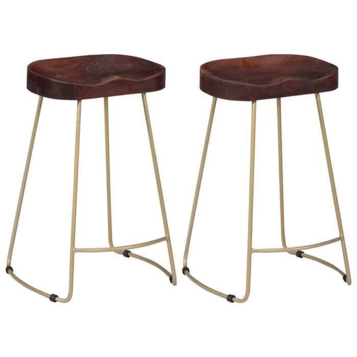 lot de 2 tabourets de bar gavin - chaise de bar - fauteuil de bar - style scandinave bois de manguier massif