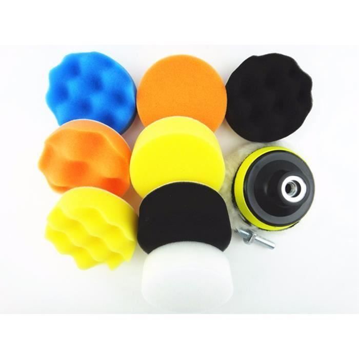 Swpeet Ensemble de 11 tampons de polissage en mousse de 3 pouces pour perceuse de voiture, tampons de polissage éponge 5 couleurs, tampons de polissage en laine, ventouse avec adaptateur de perceuse