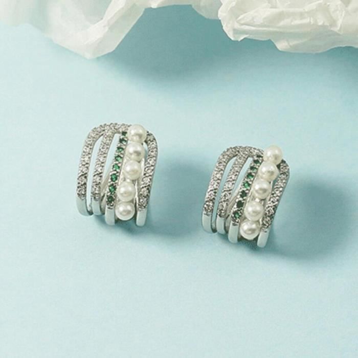 boucles d' oreilles à Clip en argent Sterling 925 pour femmes, nouveaux bijoux de luxe, perle en Zircon vert brillant*SD10537