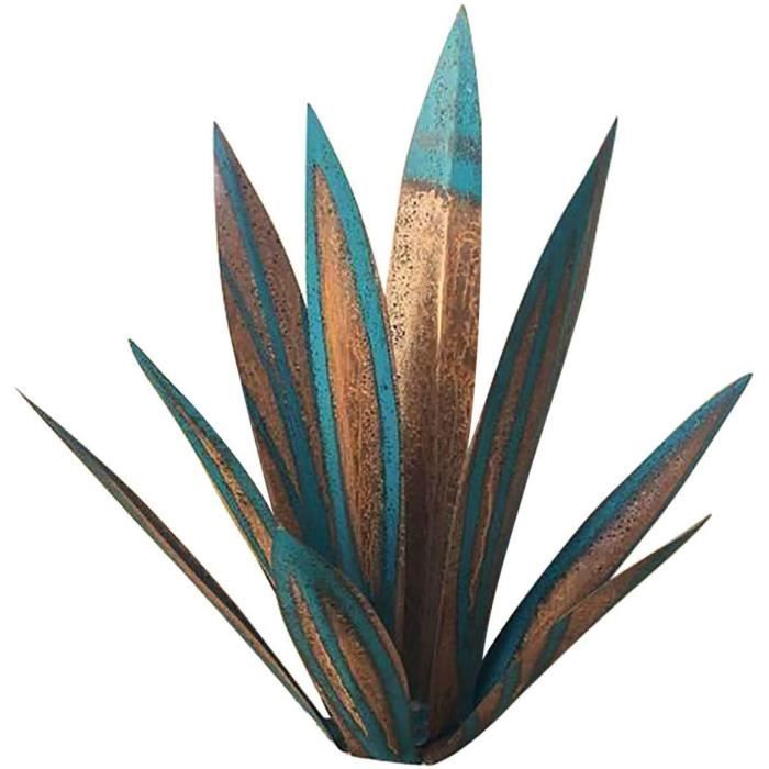 Sculpture Rustique de Tequila en métal de 35 CM, Tequila d'art en métal de Bricolage avec 9 Feuilles, Bleu