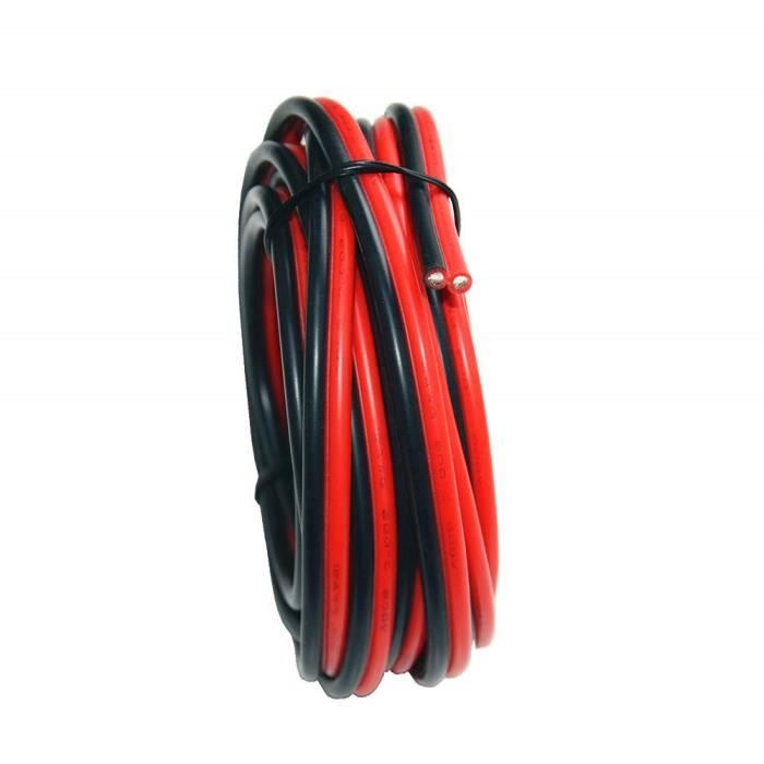 Fil électrique en silicone 12 AWG 10 mètres Ligne de câble parallèle à 2 conducteurs souple et flexible 3,3 mm² Branchez des fils sans oxygène Fil de cuivre étamé TUOFENG Noir 5 m Rouge 5 m
