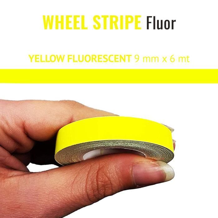 Wheel Stripes Bandes Adhésives Fluorescentes pour Jantes Moto, Jaune Fluo,  9 mm x 6 mt