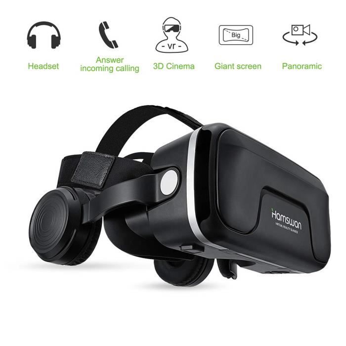 Casque VR Casque de Réalité Virtuelle Lunettes 3D VR - Compatible pour iph  X 7/7+/6s/6 +/6/5, Samsung Galaxy, Huawei, 