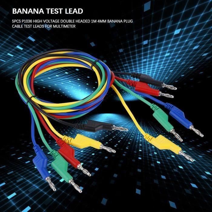 Câbles de banane 5pcs P1036 Haute tension à double tête 1M 4mm Fiche de câble de prise de banane Fils de test pour multimètre Fils électriques Câble de banane
