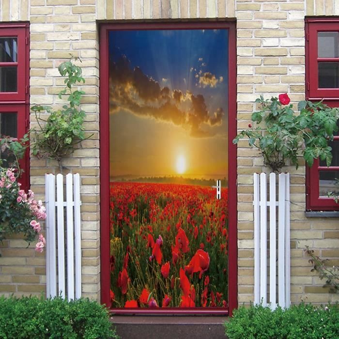 Sticker Mural Porte Paysage Montagne Enneigée – 73x205 Cm, Autocollant PVC, Effet 3D, Facile à Poser
