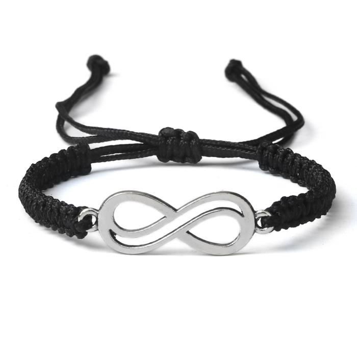 Bracelet porte bonheur ajustable en corde tressée pour hommes et femmes à la mode signe infini