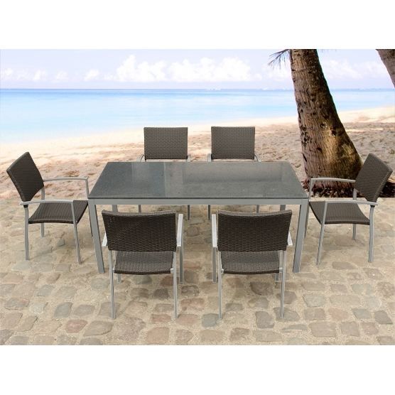 Table De Jardin Aluminium Plateau Granit 180 Cm Et 6 Chaises En