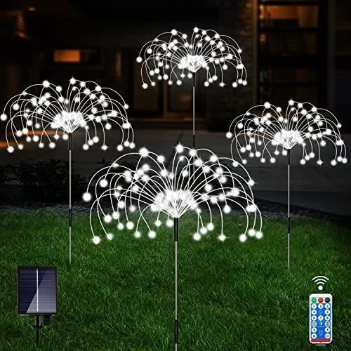 4pcs Lampe Solaire Exterieur Jardin - 120 LED -8 Modes - pour Jardin Pelouse Terrasse Noël Décoration - Lumière Blanche