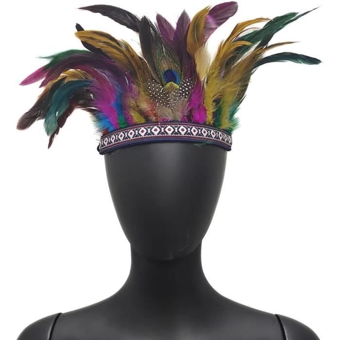 Jurxy Bandeau Plumes Paon Bohémien Réglable Avec Perles Et Gland - Style 3 Marron