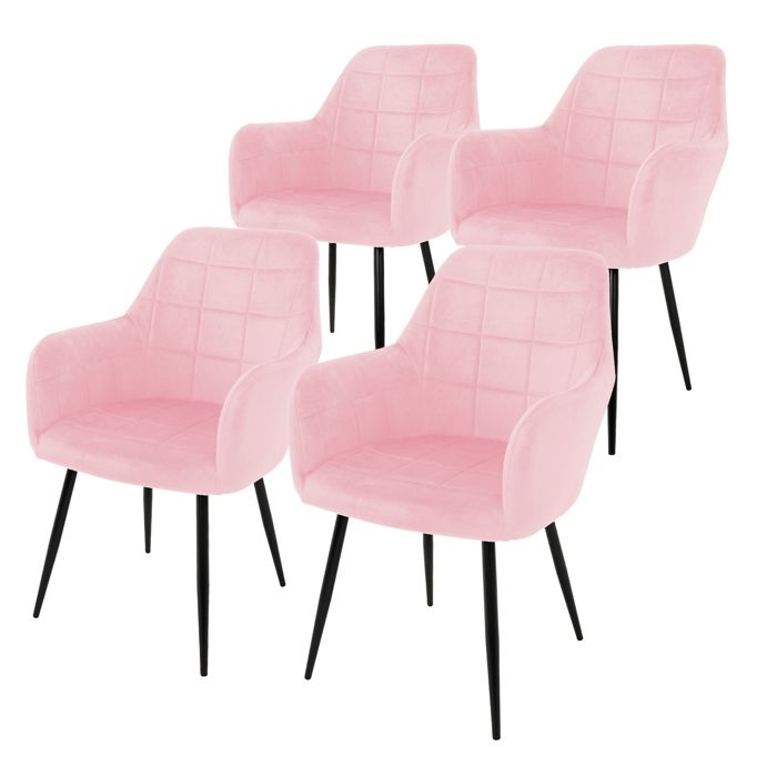Ensemble de 2 chaises de salle à manger rose avec dossier et accoudoirs Ensemble de 2 chaises de salle à manger rose avec dossier et accoudoirs