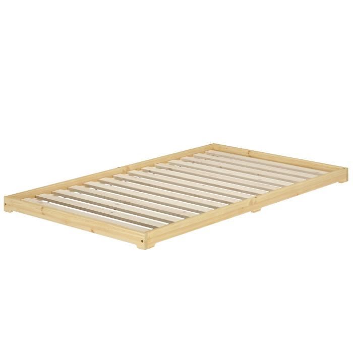 lit en pin très bas, base idéale pour combiner avec futon, surface 120x200 cm v-60.47k-12 [sommier à lattes incl.]