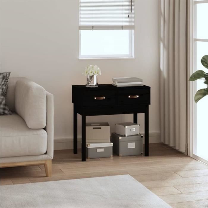 famirosa table console noir 76,5x40x75 cm bois massif de pin-753