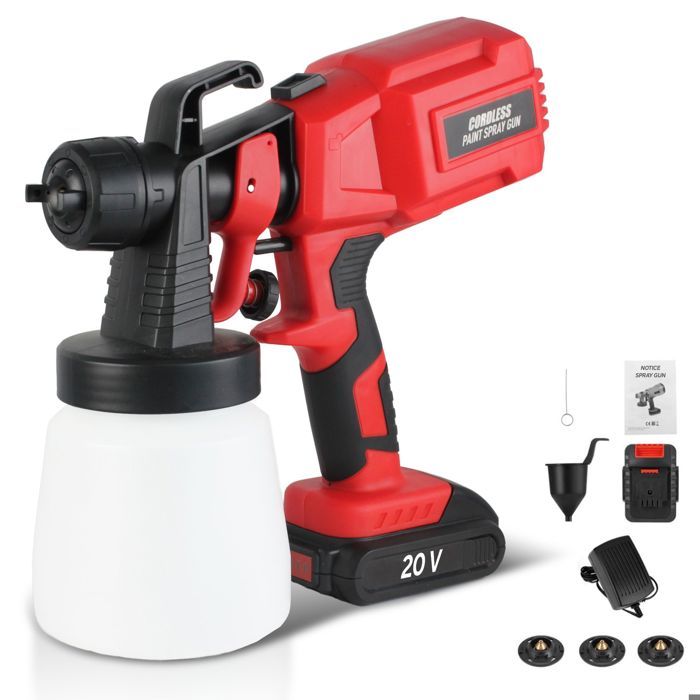 Pistolet à Peinture Sans Fil Gisam – Électrique 2 X 2Ah – Réservoir 1000ml – Pour Murs Et Meubles