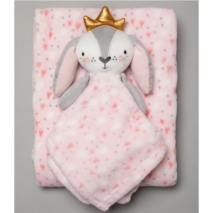 CARREMENT BEAU Doudou animalier en velours bébé rose 