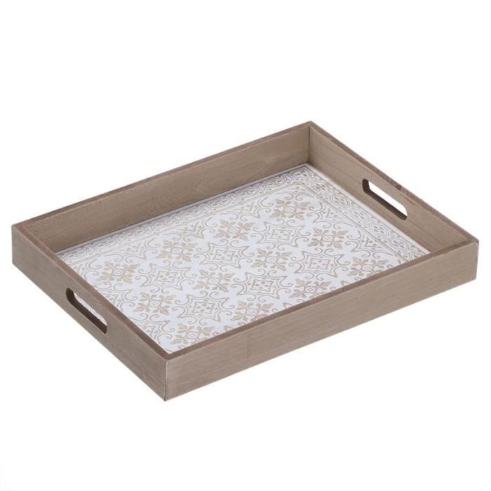 Grand Plateau De Service En Bois Marron 60 X 40 X 6 Cm Isita Com Mx